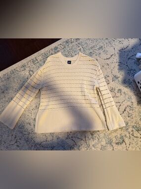 GAP Women's Cream Open-Stitch Crew Neck Sweater